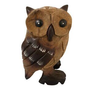 Owl Figurine Hand Painted Wood